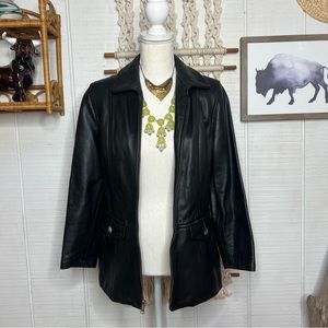 Vintage Frontier Collection black leather zip up coat
